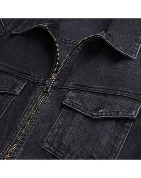 Blouson biker noir délavé en denim
