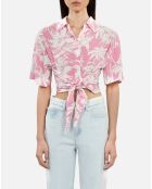 Chemise manches courtes avec palmiers rose et blanche