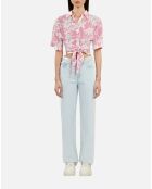 Chemise manches courtes avec palmiers rose et blanche