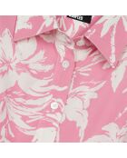 Chemise manches courtes avec palmiers rose et blanche