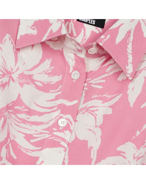 Chemise manches courtes avec palmiers rose et blanche