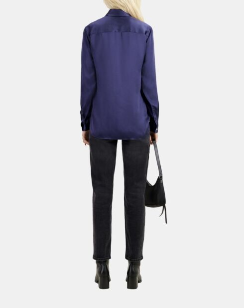 Chemise en soie bleue nuit