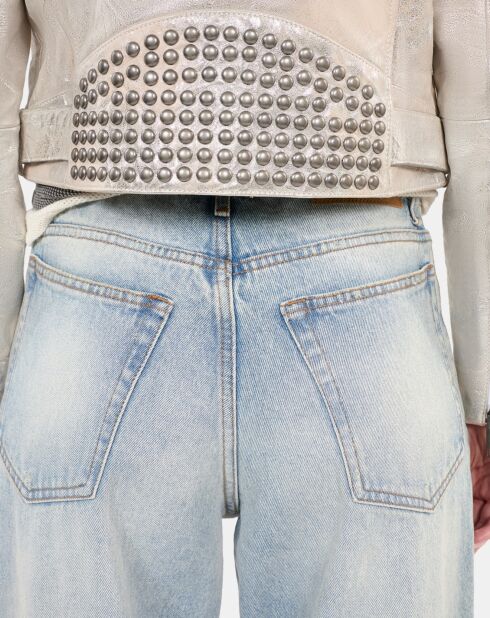 Blouson clouté en cuir argenté