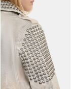 Blouson clouté en cuir argenté