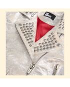 Blouson clouté en cuir argenté