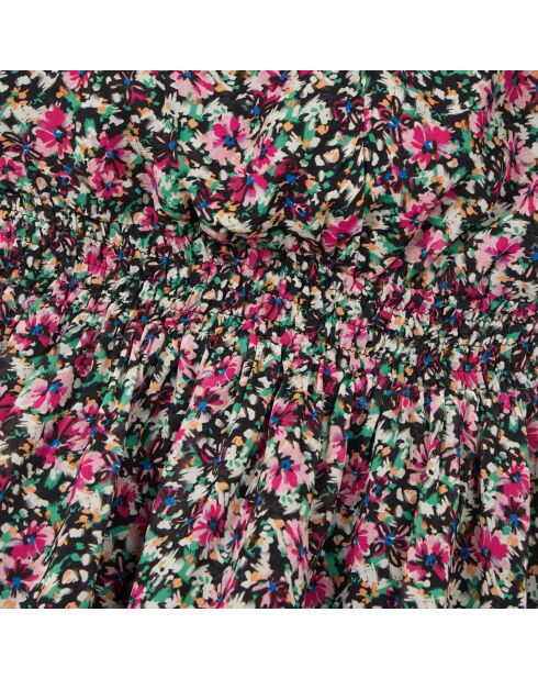 Robe courte fleurie avec smocks multicolore
