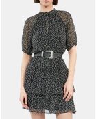 Robe courte noire à pois blancs