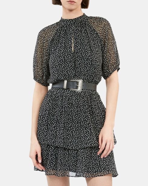 Robe courte noire à pois blancs