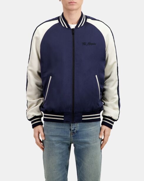 Blouson satiné avec broderie Dragon bleu marine