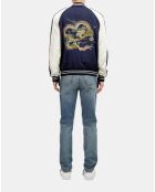 Blouson satiné avec broderie Dragon bleu marine