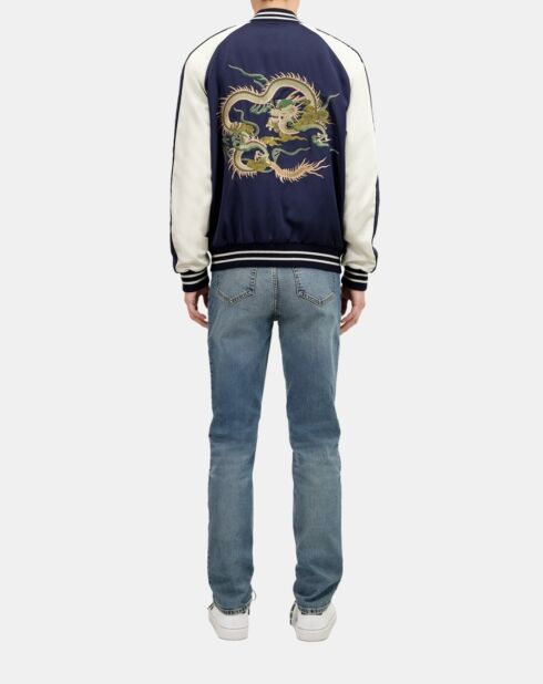 Blouson satiné avec broderie Dragon bleu marine