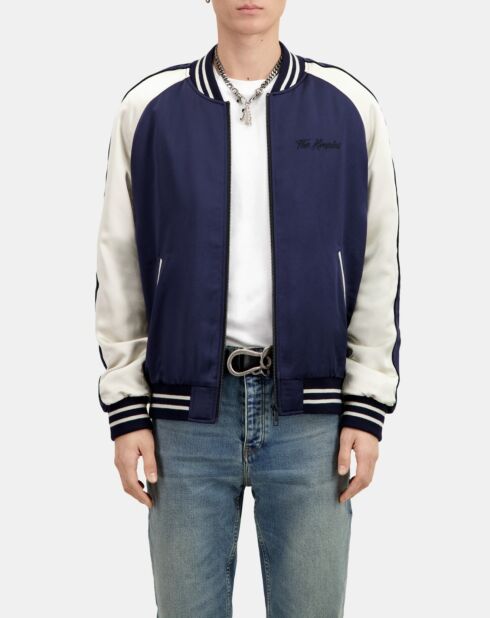 Blouson satiné avec broderie Dragon bleu marine