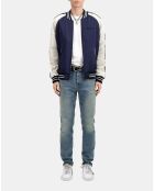 Blouson satiné avec broderie Dragon bleu marine