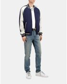 Blouson satiné avec broderie Dragon bleu marine