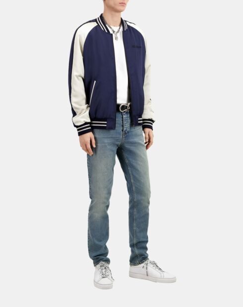 Blouson satiné avec broderie Dragon bleu marine