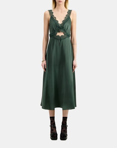 Robe nuisette longue avec guipure kaki