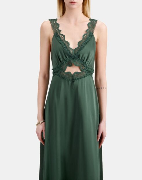 Robe nuisette longue avec guipure kaki