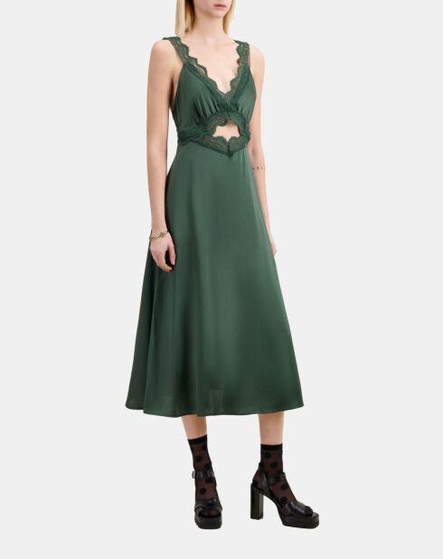 Robe nuisette longue avec guipure kaki