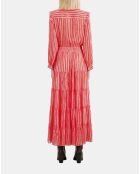 Robe longue imprimée avec volants rouge et blanche