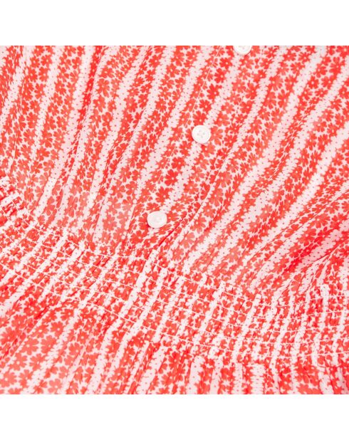 Robe longue imprimée avec volants rouge et blanche