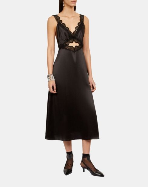 Robe nuisette longue avec guipure noire