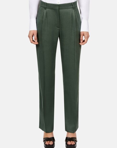 Pantalon tailleur en soie Kaki