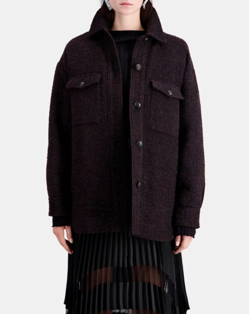Blouson en Tweed style surchemise rouge foncé
