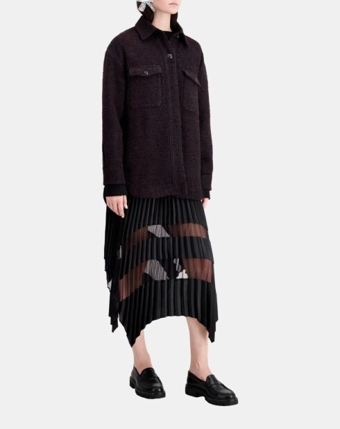 Blouson en Tweed style surchemise rouge foncé