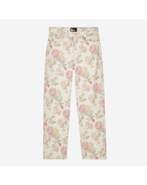 Jean boyfriend imprimé fleuri écru