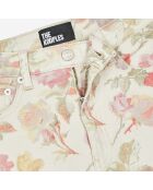 Jean boyfriend imprimé fleuri écru