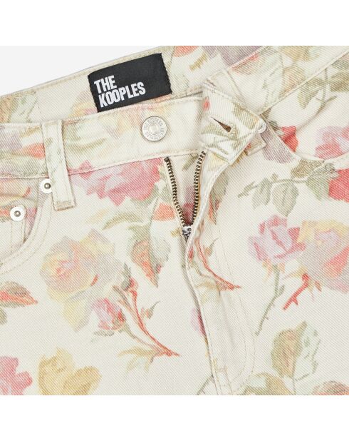 Jean boyfriend imprimé fleuri écru