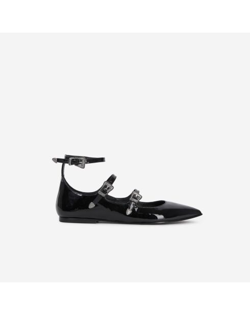 Ballerines en cuir avec boucles western noires