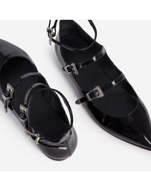 Ballerines en cuir avec boucles western noires