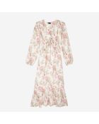 Robe longue avec imprimé fleuri 100% soie beige et rouge