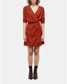 Robe courte léopard noire et orange