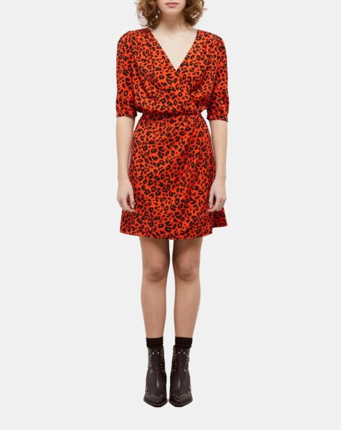 Robe courte léopard noire et orange