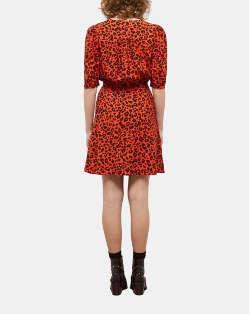 Robe courte léopard noire et orange