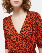 Robe courte léopard noire et orange