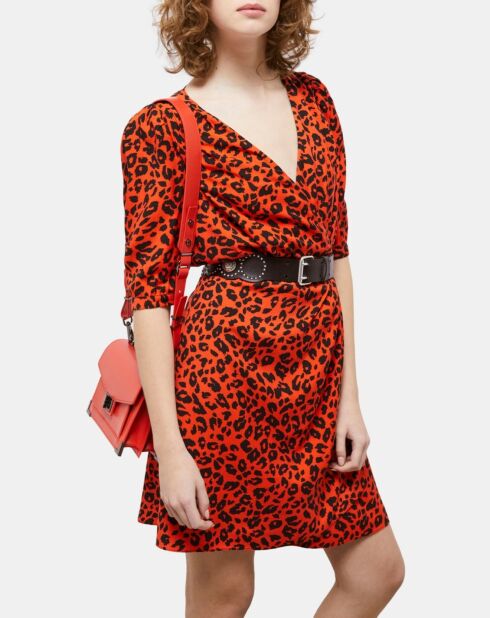 Robe courte léopard noire et orange
