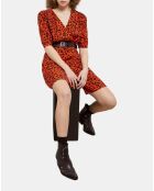 Robe courte léopard noire et orange