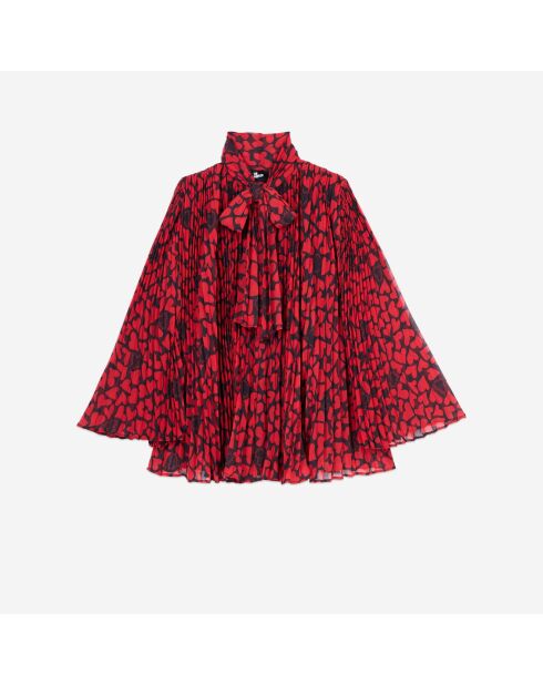 Top plissé imprimé cœurs noirs et rouges