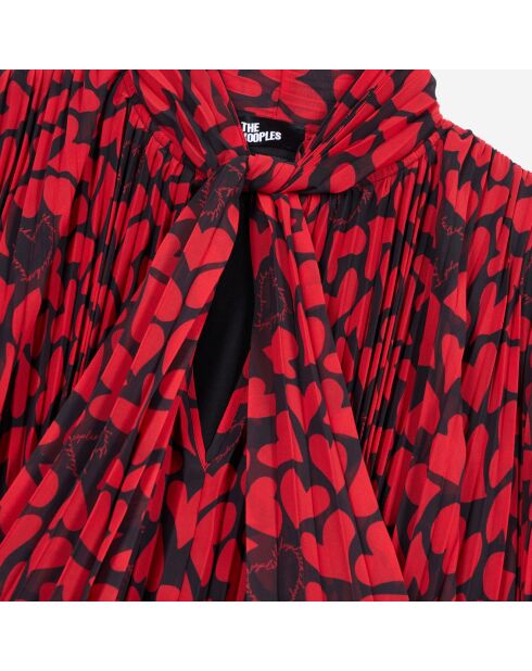 Top plissé imprimé cœurs noirs et rouges