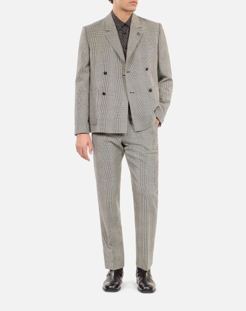 Pantalon de costume 100% laine pied de poule noir et blanc