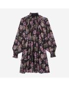 Robe courte imprimé fleuri noire et violette