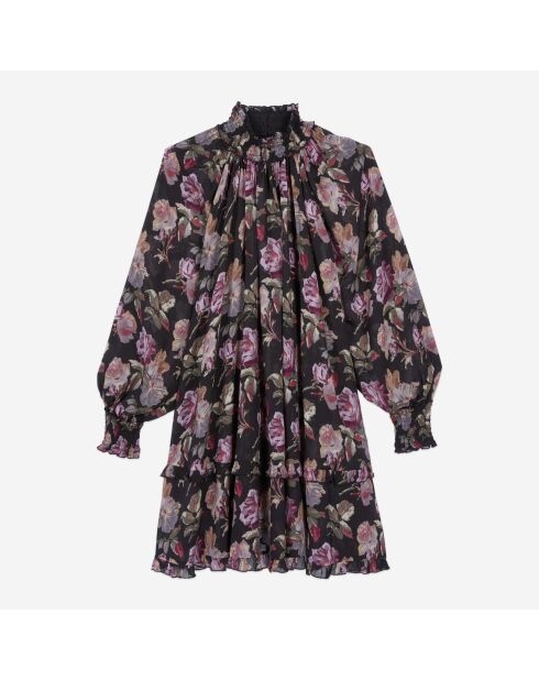 Robe courte imprimé fleuri noire et violette