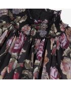 Robe courte imprimé fleuri noire et violette