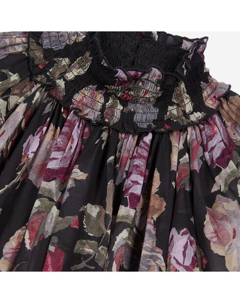 Robe courte imprimé fleuri noire et violette