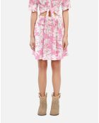 Jupe courte imprimée avec smocks rose et blanche