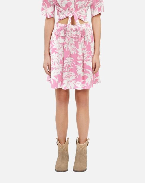 Jupe courte imprimée avec smocks rose et blanche
