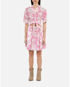 Jupe courte imprimée avec smocks rose et blanche